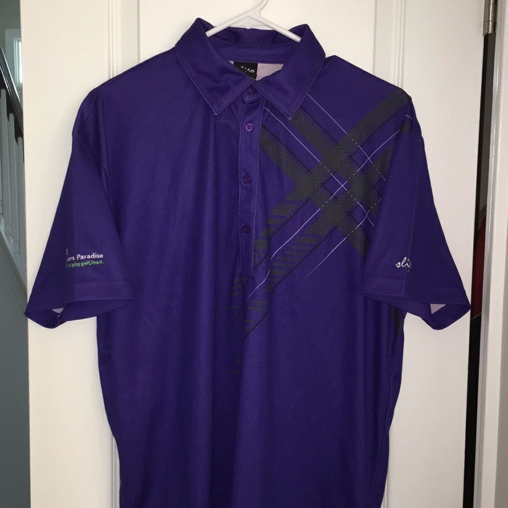Purple Geo Sligo Hackers Paradise golf polo shirt
